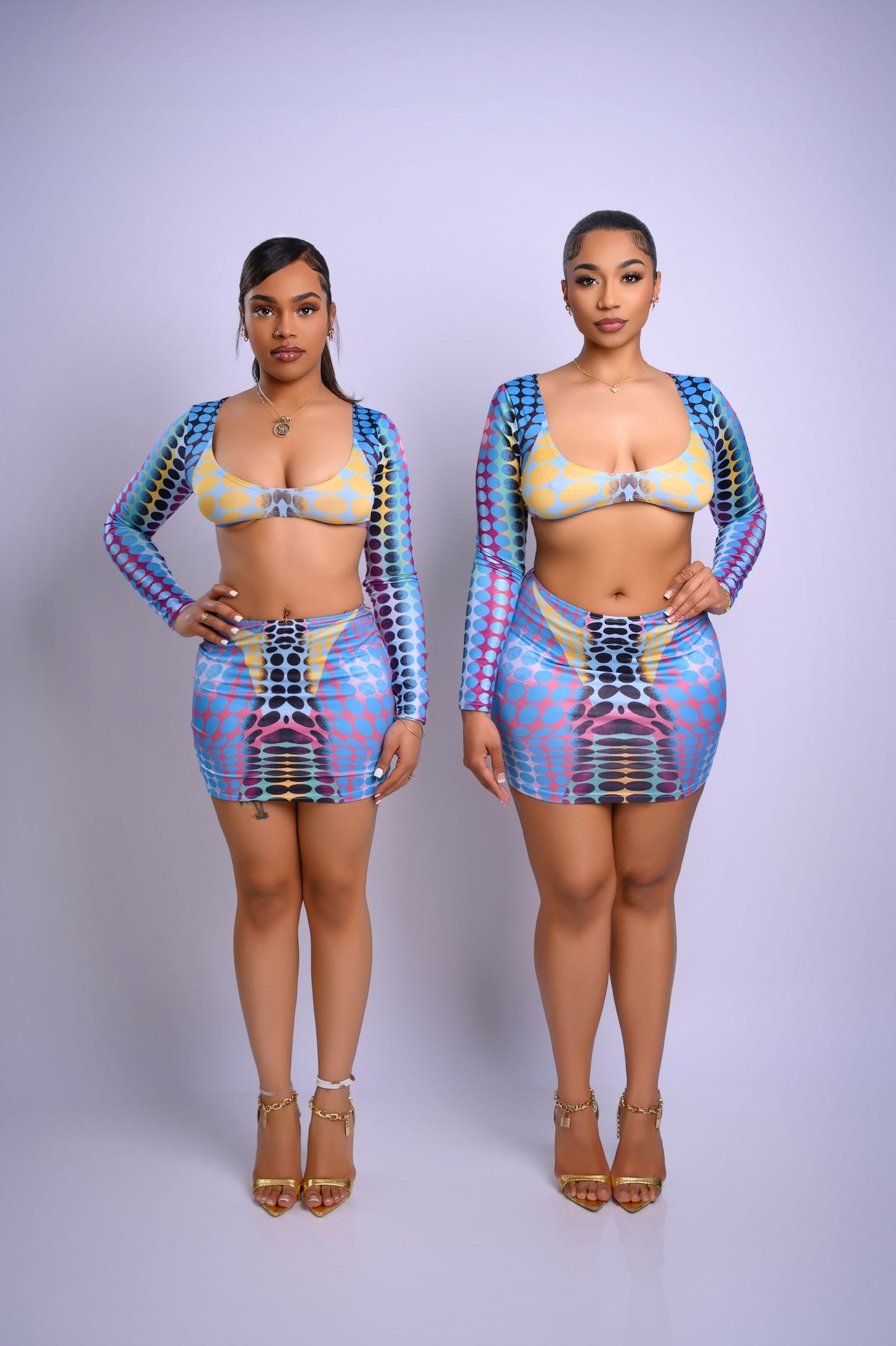Blue illusion Skirt Set
