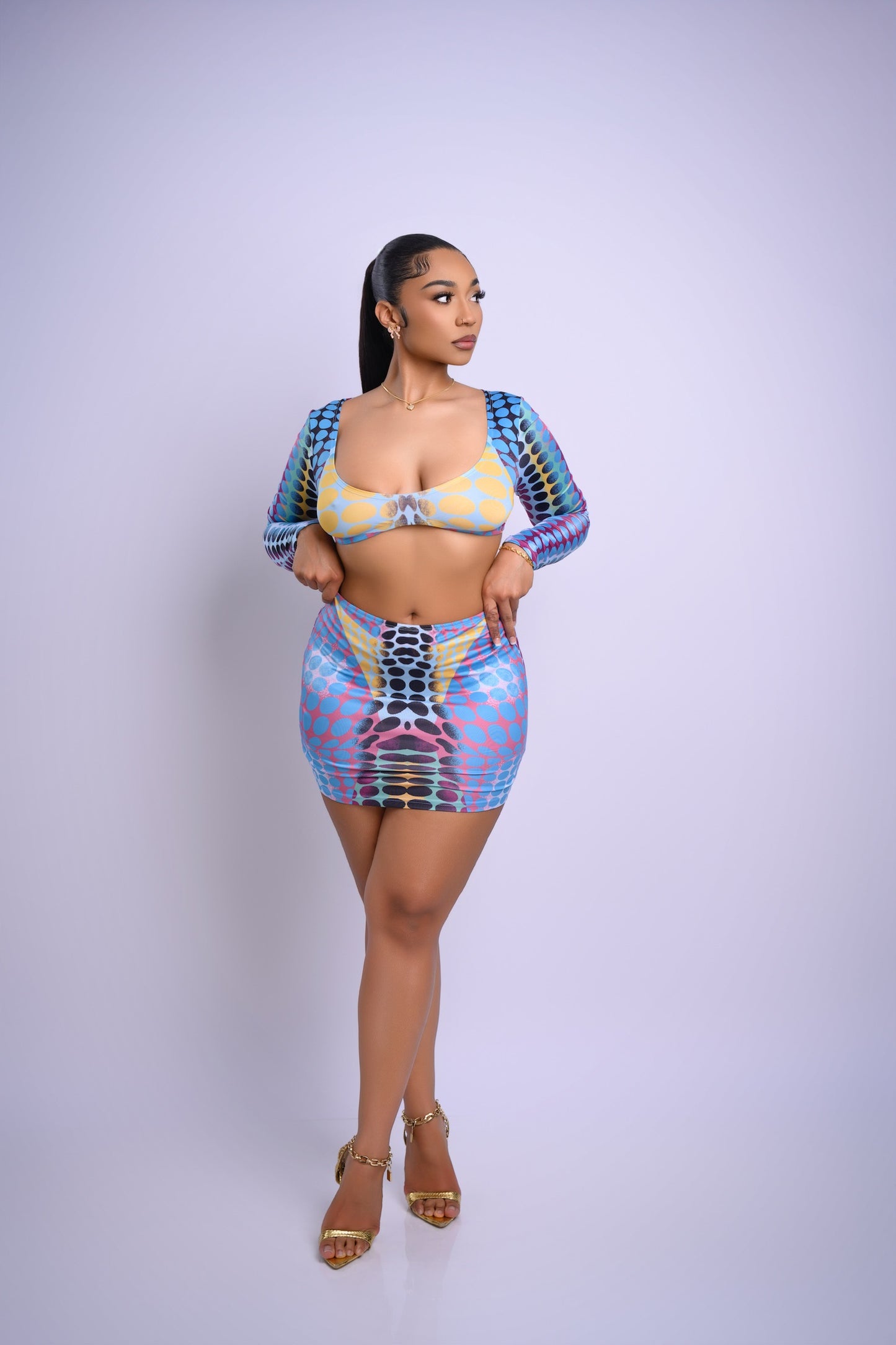 Blue illusion Skirt Set
