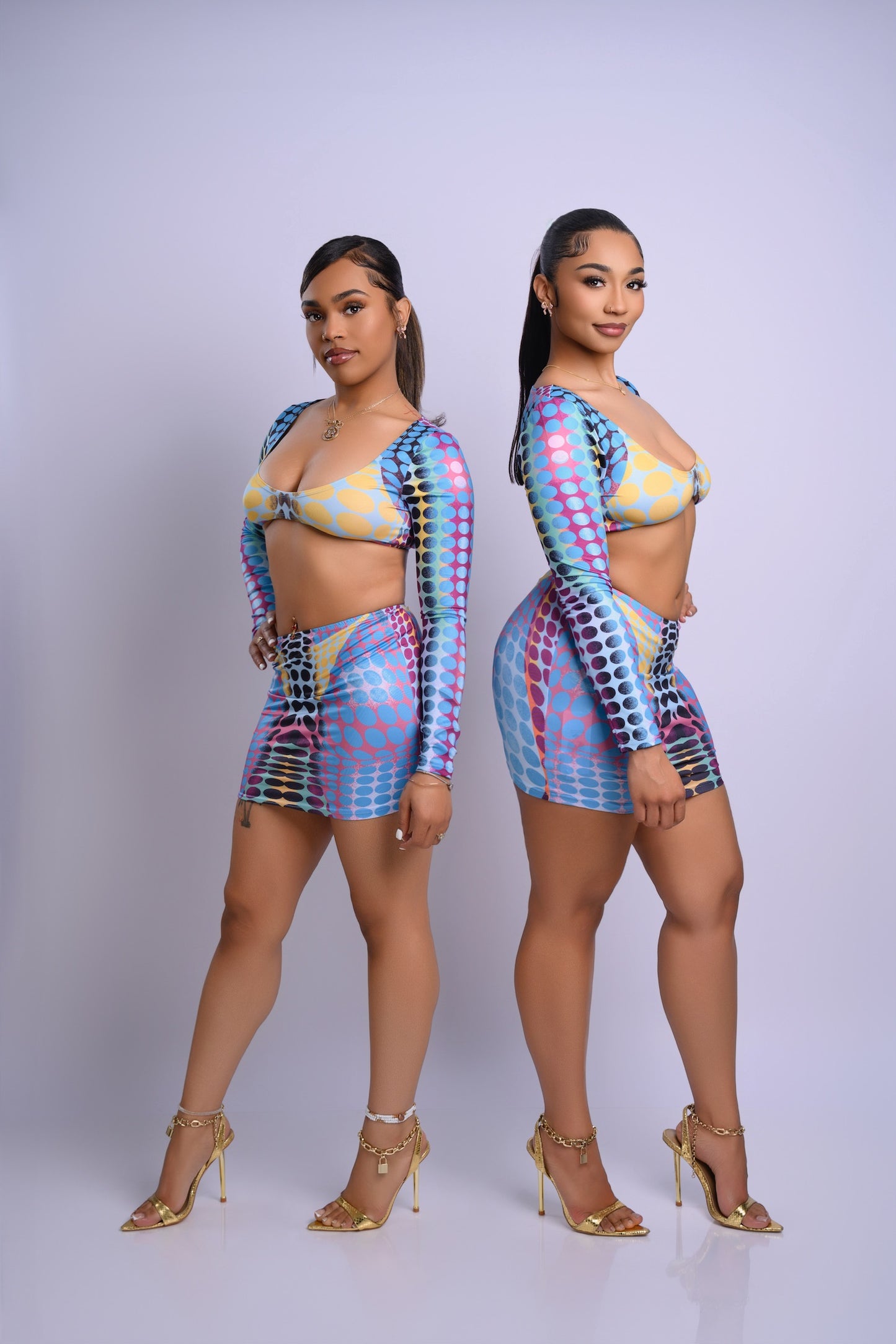 Blue illusion Skirt Set