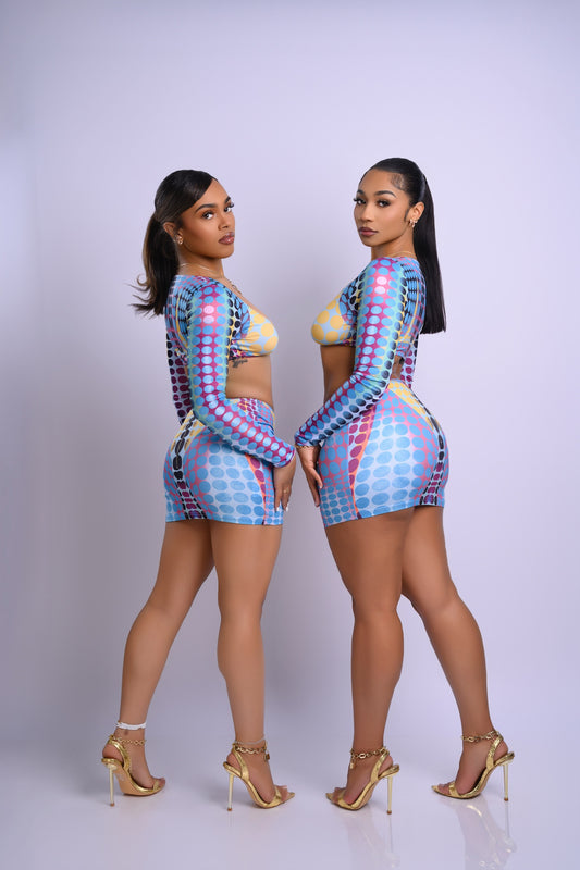 Blue illusion Skirt Set